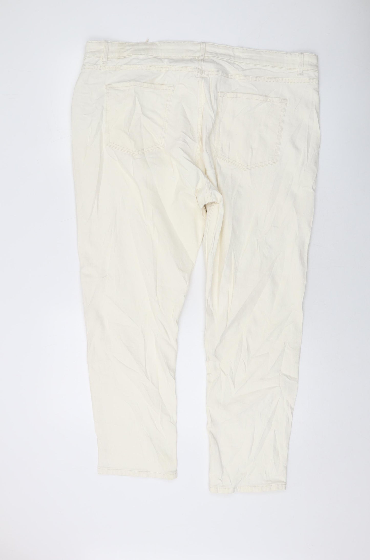 Marks and Spencer Womens Ivory Cotton Mom Jeans Size 22 L26 in Slim Button