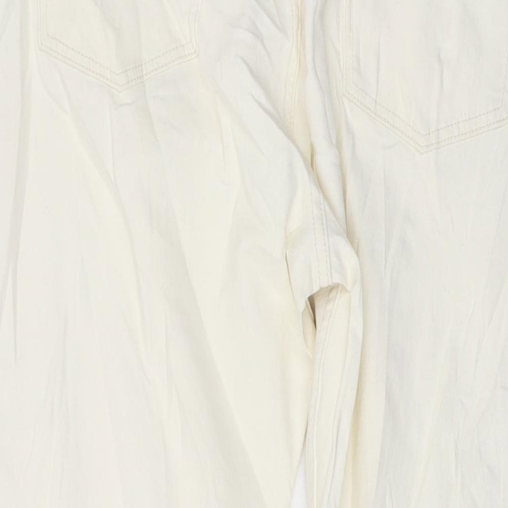 Marks and Spencer Womens Ivory Cotton Mom Jeans Size 22 L26 in Slim Button