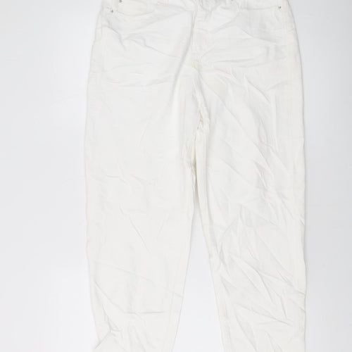Marks and Spencer Womens White Cotton Mom Jeans Size 10 L27 in Regular Button