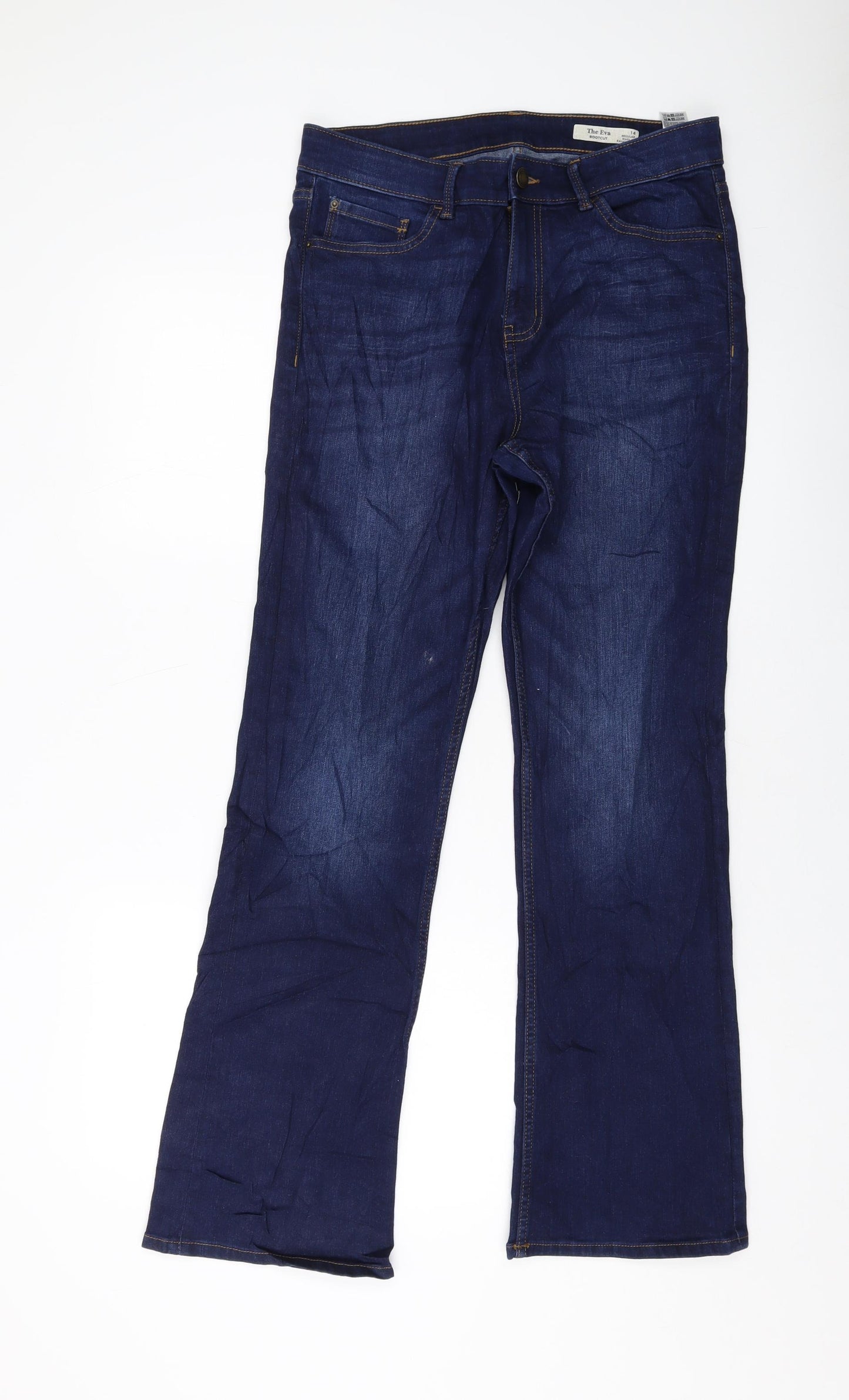 Marks and Spencer Womens Blue Cotton Bootcut Jeans Size 14 L30 in Regular Button