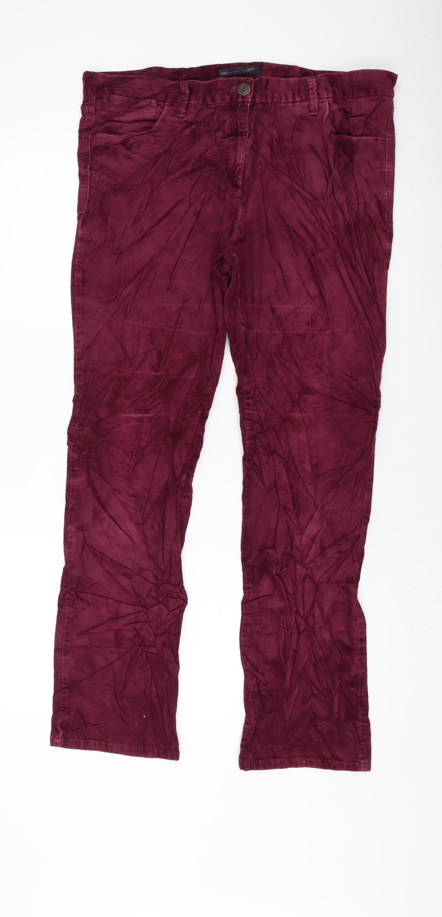 Marks and Spencer Womens Purple Cotton Trousers Size 16 L30 in Regular Button