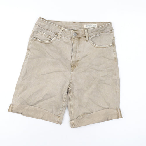 Marks and Spencer Womens Beige Cotton Boyfriend Shorts Size 8 L7 in Regular Button