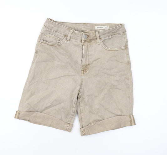 Marks and Spencer Womens Beige Cotton Boyfriend Shorts Size 8 L7 in Regular Button