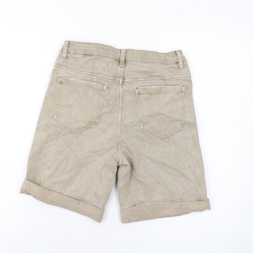 Marks and Spencer Womens Beige Cotton Boyfriend Shorts Size 8 L7 in Regular Button