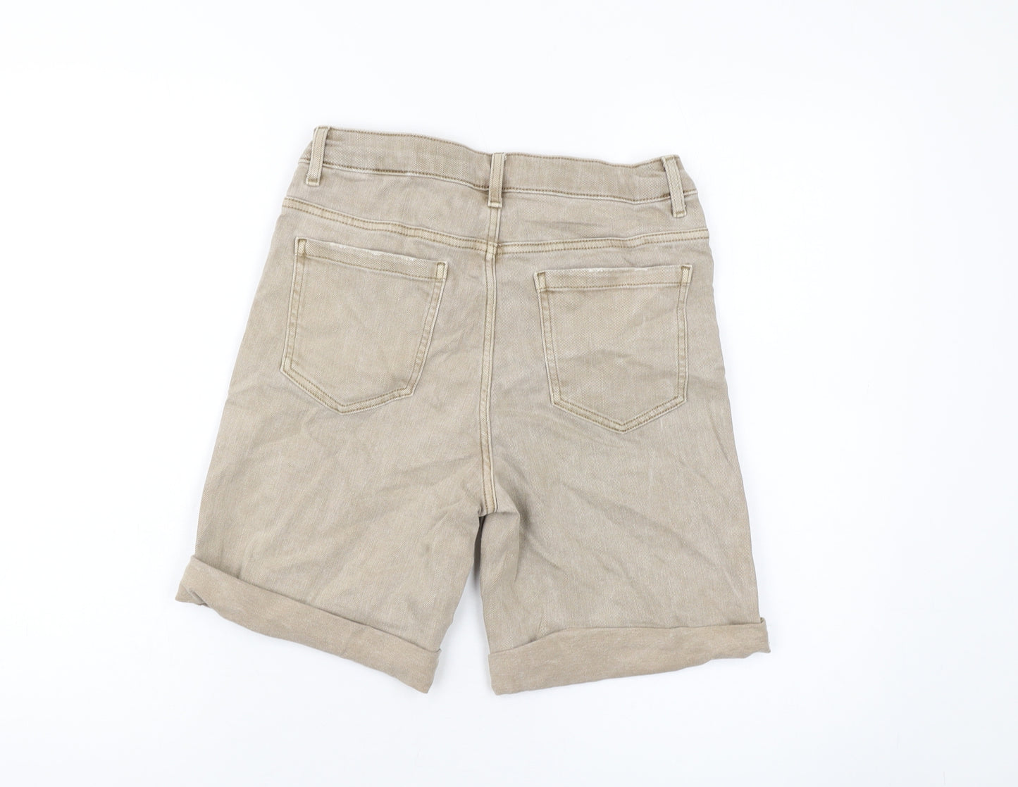 Marks and Spencer Womens Beige Cotton Boyfriend Shorts Size 8 L7 in Regular Button