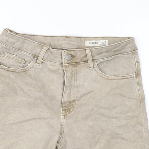 Marks and Spencer Womens Beige Cotton Boyfriend Shorts Size 8 L7 in Regular Button