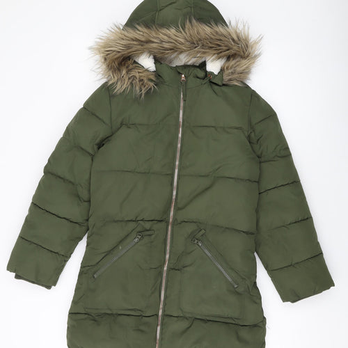 John Lewis Girls Green Parka Jacket Size 11 Years Zip