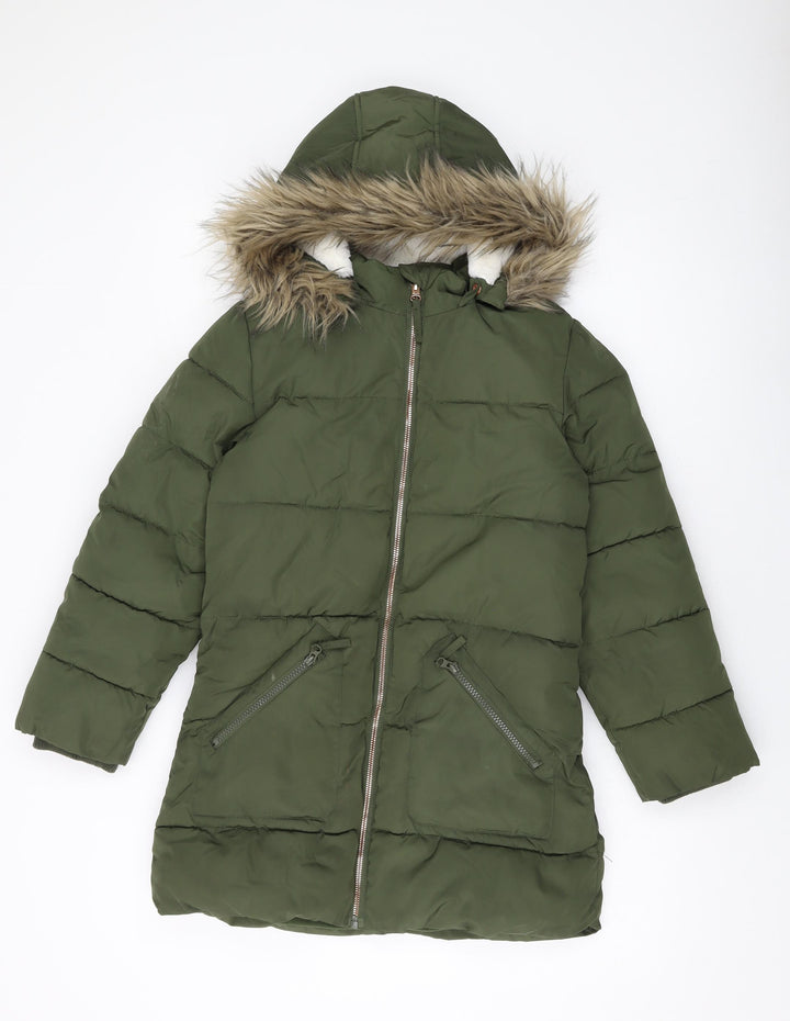 John Lewis Girls Green Parka Jacket Size 11 Years Zip