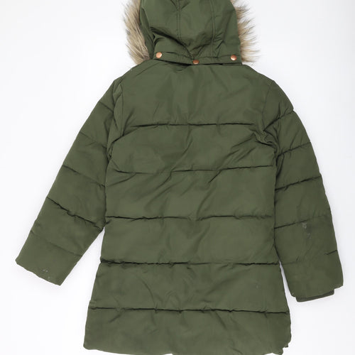 John Lewis Girls Green Parka Jacket Size 11 Years Zip