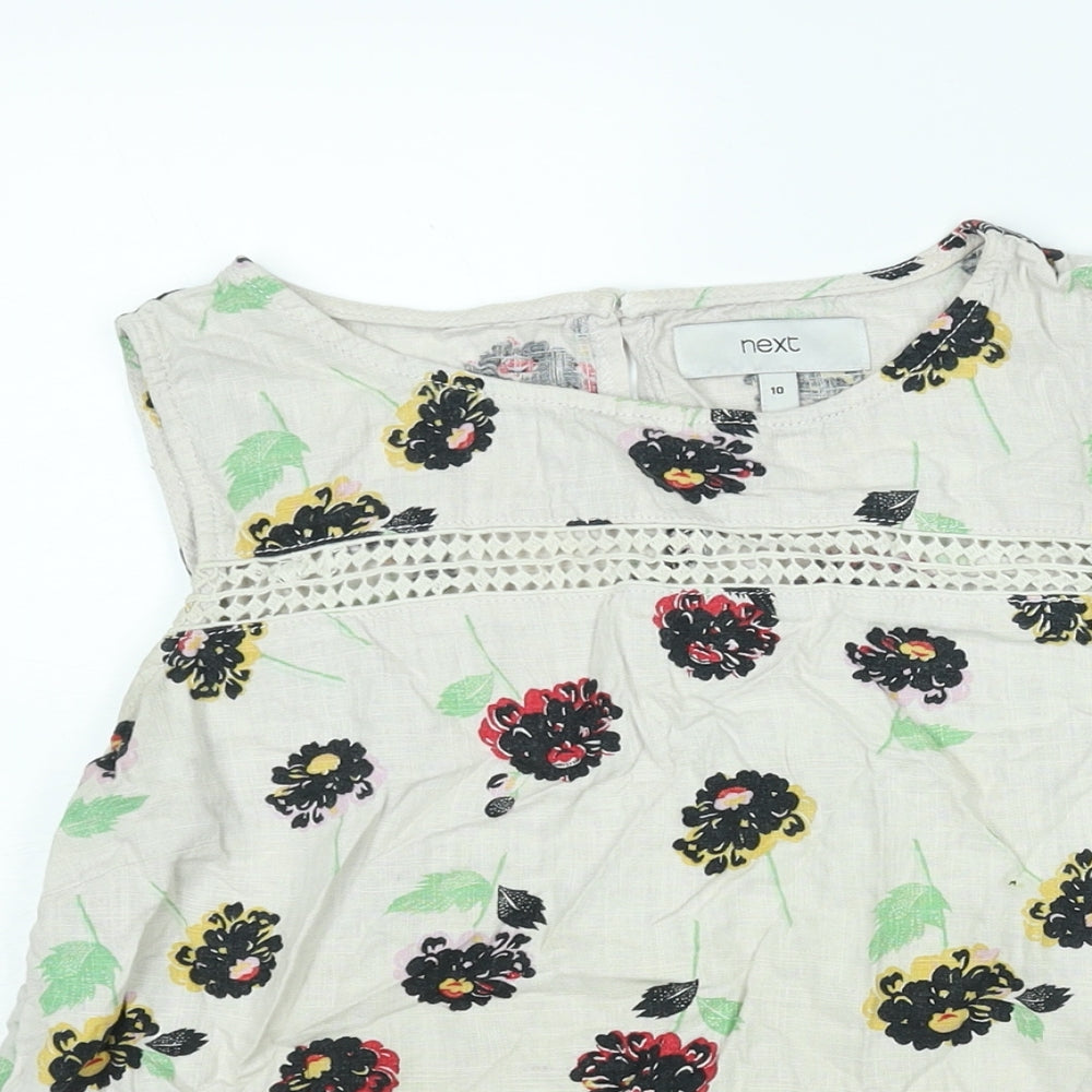 NEXT Womens Beige Floral Linen Camisole Blouse Size 10 Round Neck