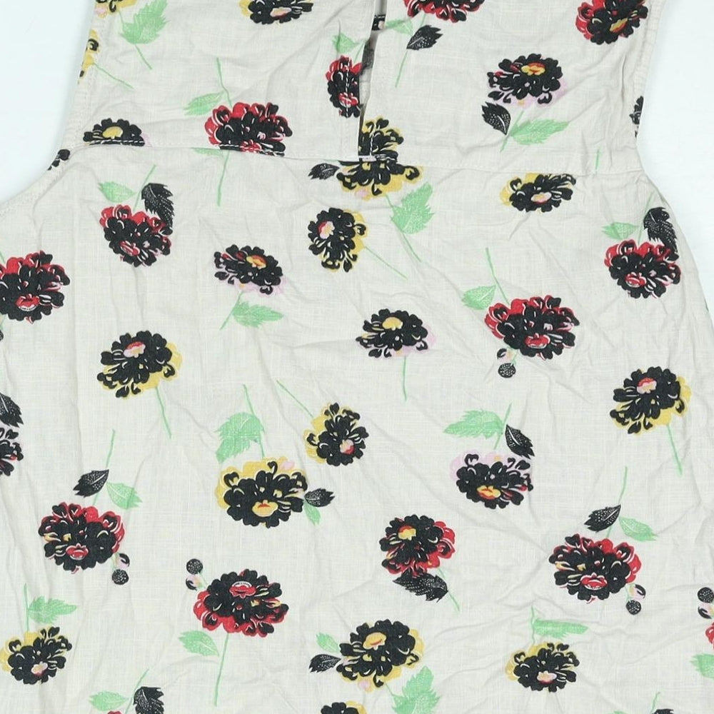 NEXT Womens Beige Floral Linen Camisole Blouse Size 10 Round Neck