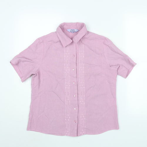 EWM Womens Pink Polyester Basic Blouse Size 12 Collared - Embroidered Detail