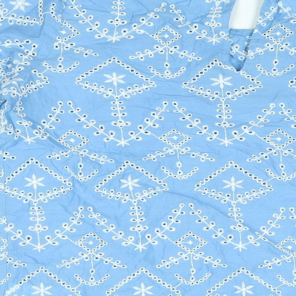 NEXT Womens Blue Geometric Cotton Basic Blouse Size 8 Round Neck - Embroidered