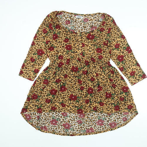 Simply Be Womens Multicoloured Geometric Viscose Tunic Blouse Size 12 Scoop Neck - Leopard Floral Print Smocked