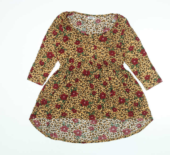 Simply Be Womens Multicoloured Geometric Viscose Tunic Blouse Size 12 Scoop Neck - Leopard Floral Print Smocked