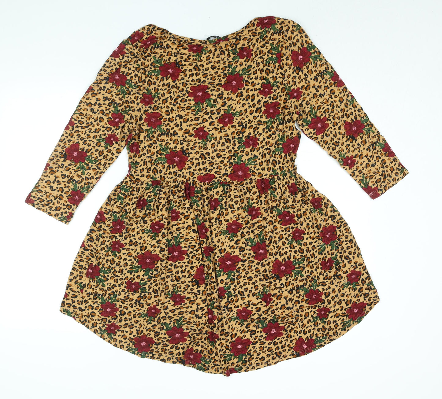 Simply Be Womens Multicoloured Geometric Viscose Tunic Blouse Size 12 Scoop Neck - Leopard Floral Print Smocked