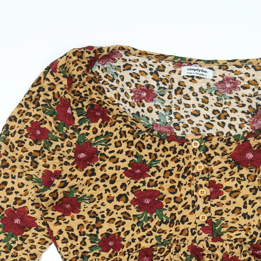 Simply Be Womens Multicoloured Geometric Viscose Tunic Blouse Size 12 Scoop Neck - Leopard Floral Print Smocked
