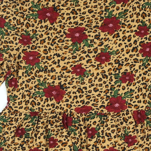Simply Be Womens Multicoloured Geometric Viscose Tunic Blouse Size 12 Scoop Neck - Leopard Floral Print Smocked