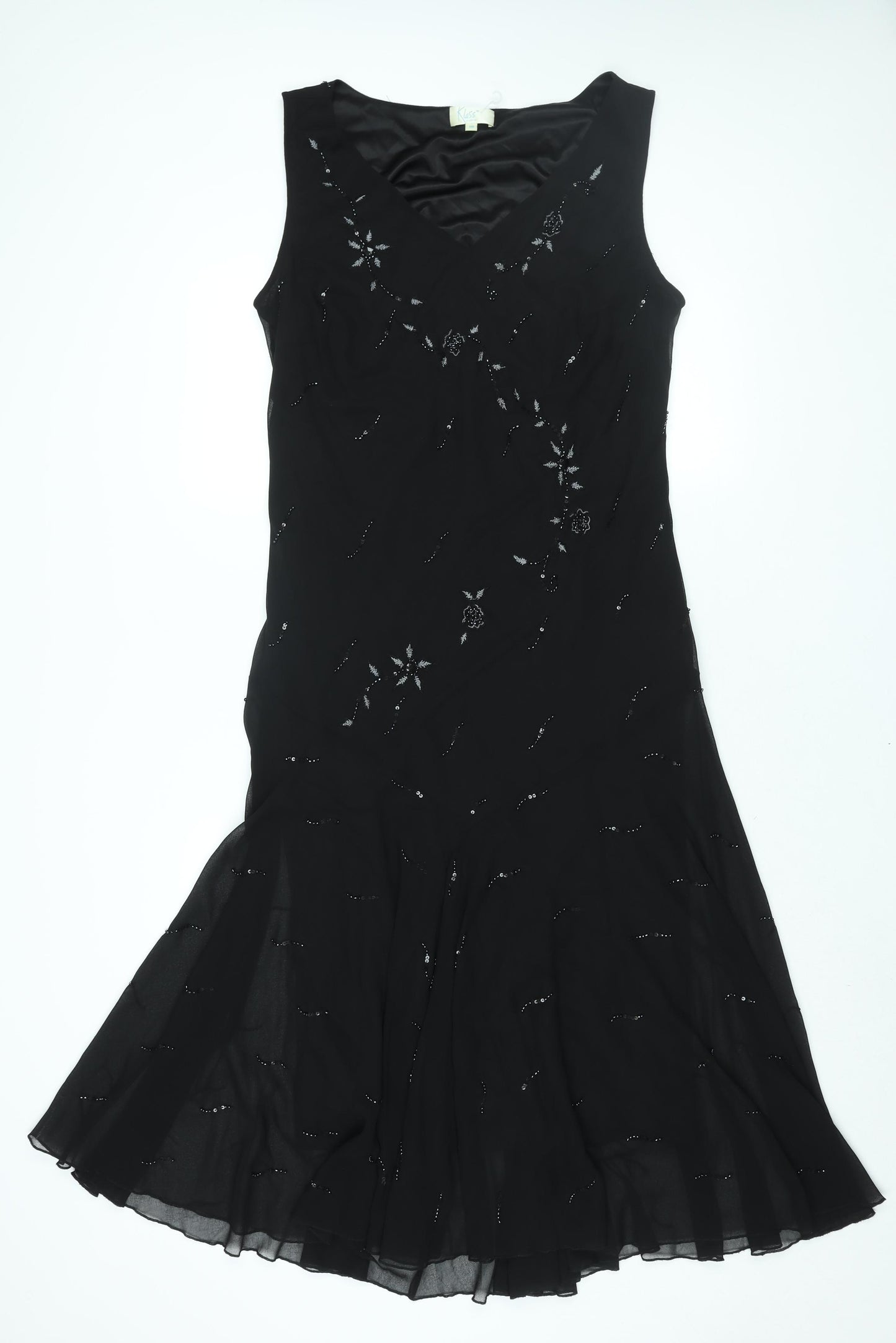 Klass Womens Black Polyester Maxi Size 18 V-Neck Pullover - Beaded