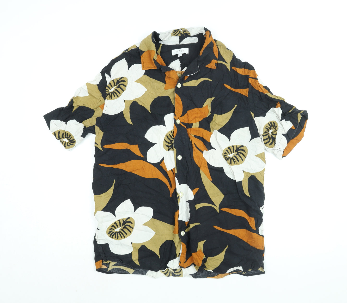 NEXT Mens Multicoloured Floral Cotton Button-Up Size L Collared Button
