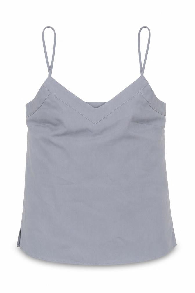 Front view of Topshop women’s grey polyester camisole blouse, size UK 6, v-neck