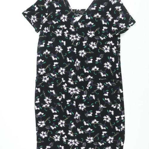 NEXT Womens Black Floral Polyester Sheath Size 10 V-Neck Pullover