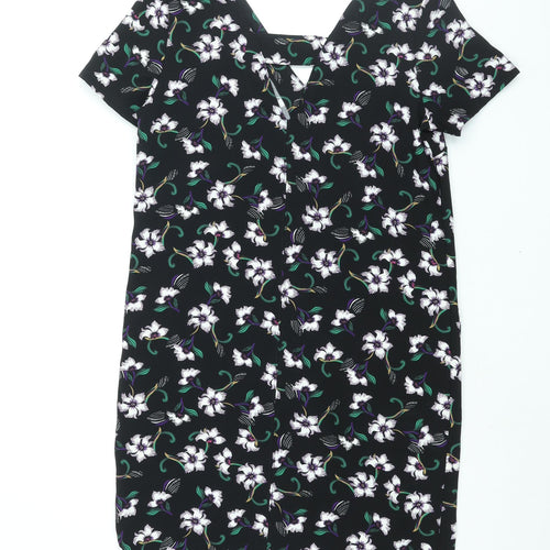 NEXT Womens Black Floral Polyester Sheath Size 10 V-Neck Pullover