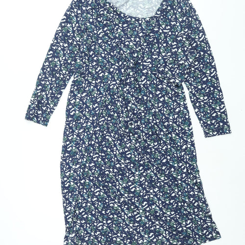 JoJo Maman Bébé Womens Blue Geometric Viscose Shift Size M V-Neck Pullover - Twist Detail