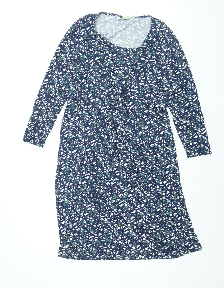 JoJo Maman Bébé Womens Blue Geometric Viscose Shift Size M V-Neck Pullover - Twist Detail