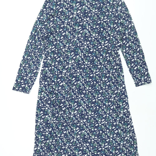 JoJo Maman Bébé Womens Blue Geometric Viscose Shift Size M V-Neck Pullover - Twist Detail