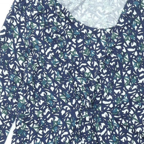 JoJo Maman Bébé Womens Blue Geometric Viscose Shift Size M V-Neck Pullover - Twist Detail