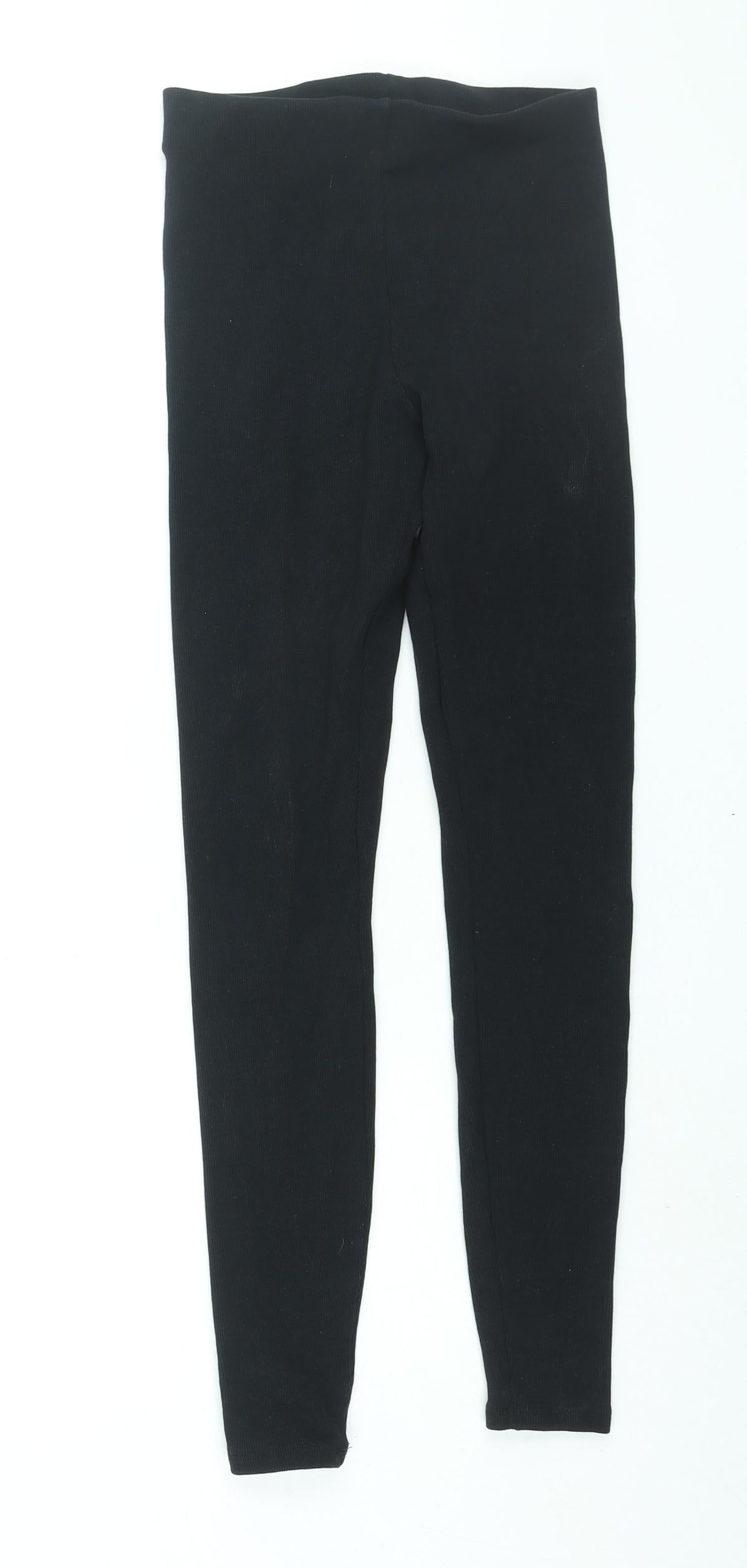 Zara Womens Black Polyester Cropped Leggings Size S L27 in - Ribbed
