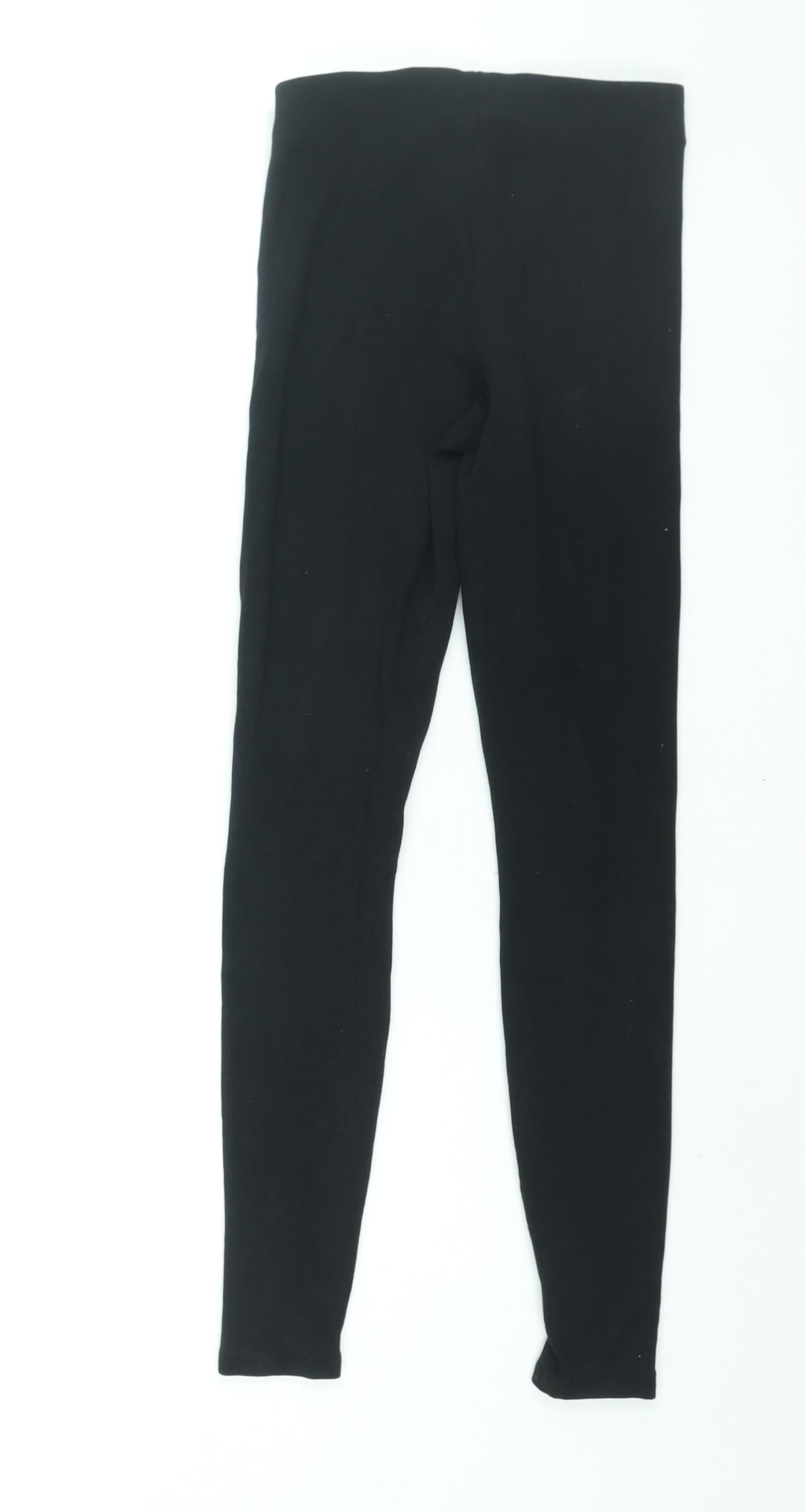Zara Womens Black Polyester Cropped Leggings Size S L27 in - Ribbed