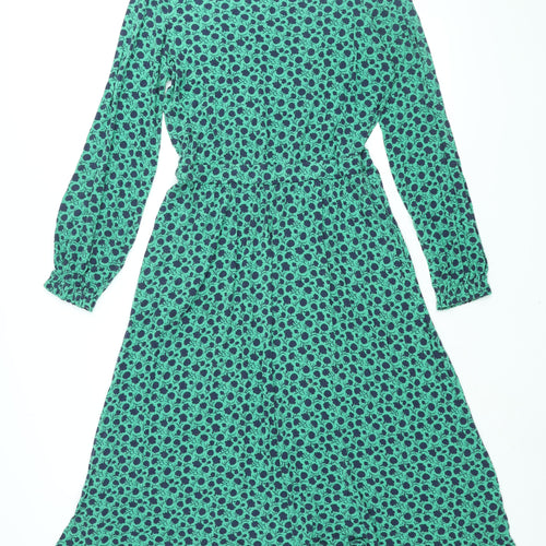Boden Womens Green Floral Viscose Shift Size 10 Boat Neck Pullover
