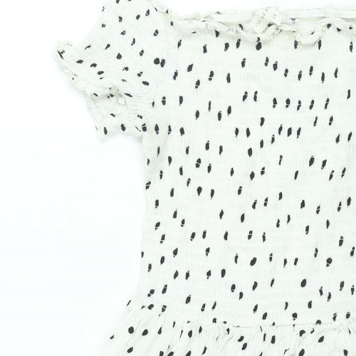 NEXT Womens White Polka Dot Viscose A-Line Size 14 Off the Shoulder Pullover - Rouched Bodice