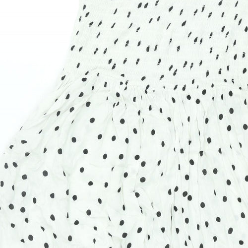 NEXT Womens White Polka Dot Viscose A-Line Size 14 Off the Shoulder Pullover - Rouched Bodice