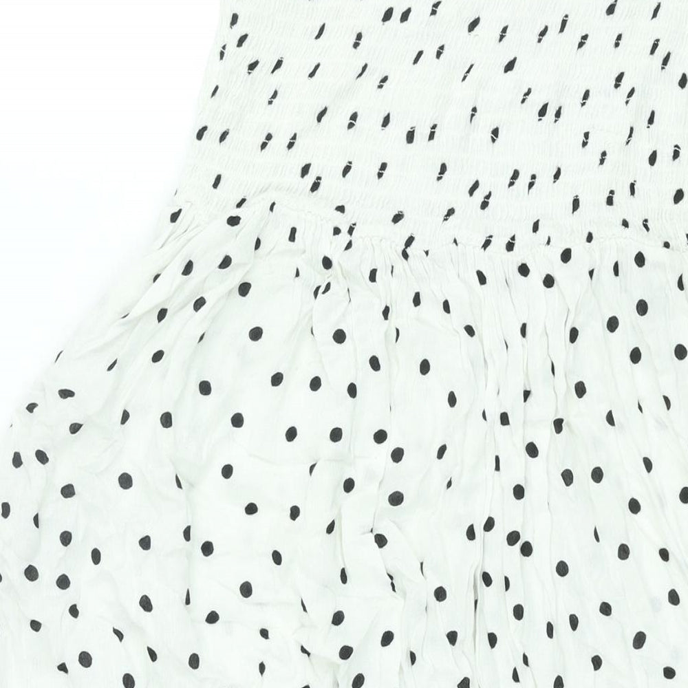 NEXT Womens White Polka Dot Viscose A-Line Size 14 Off the Shoulder Pullover - Rouched Bodice