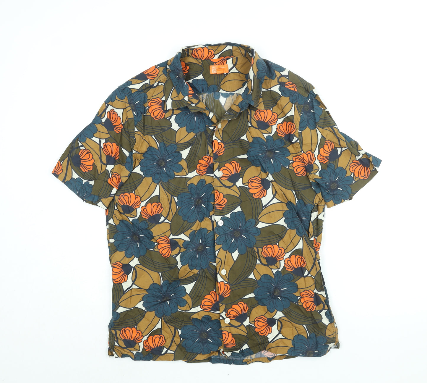 NEXT Mens Multicoloured Geometric Cotton Button-Up Size M Collared Button - Floral Print