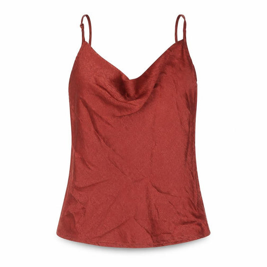 Front view of PRETTYLITTLETHING women’s red polyester camisole blouse, size UK 10, cowl neck