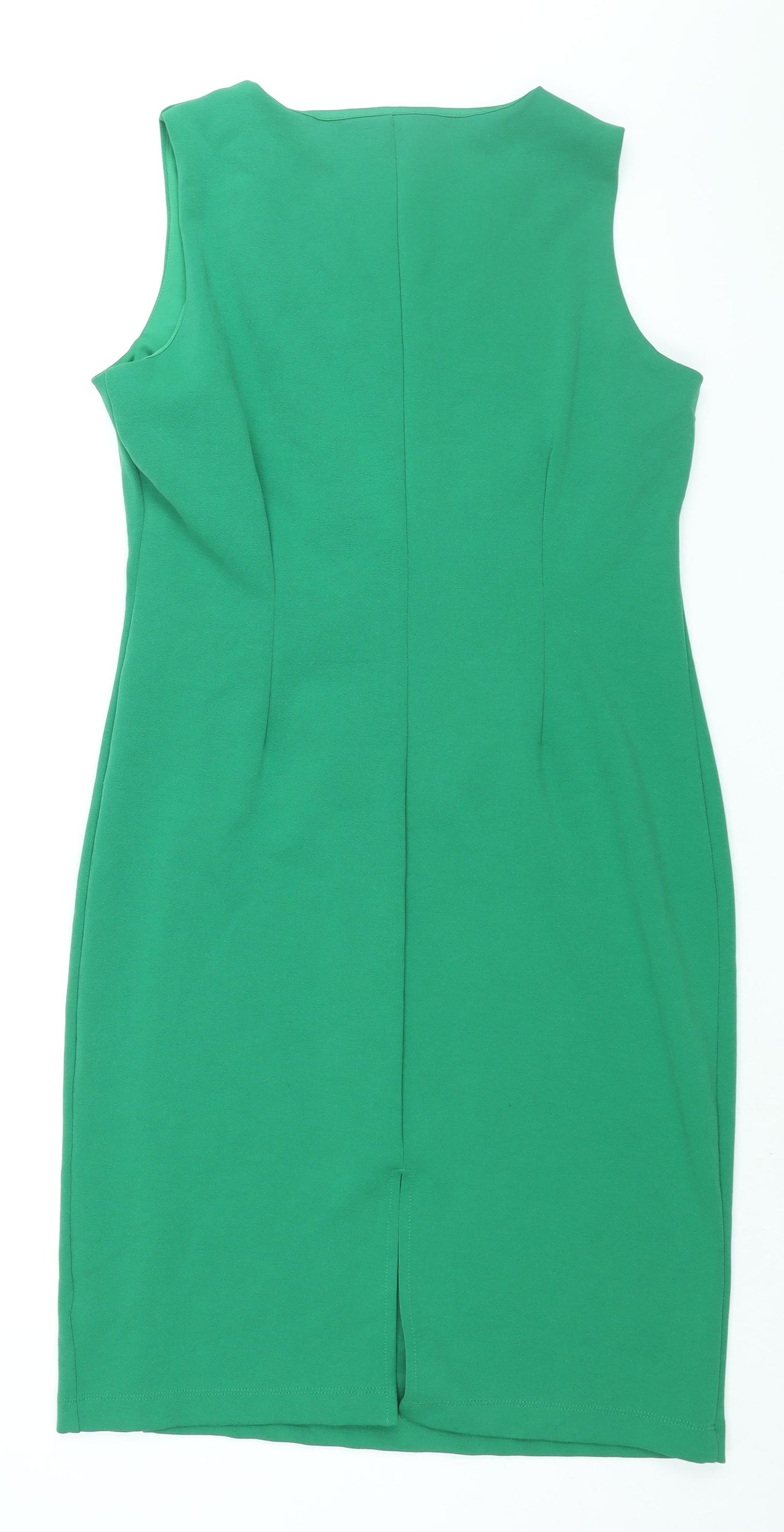 Marks and Spencer Womens Green Polyester Shift Size 16 V-Neck Pullover - Rouched