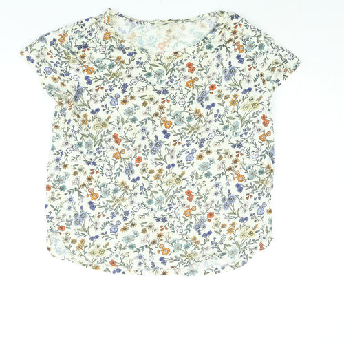 H&M Womens Multicoloured Floral Cotton Basic T-Shirt Size M Round Neck