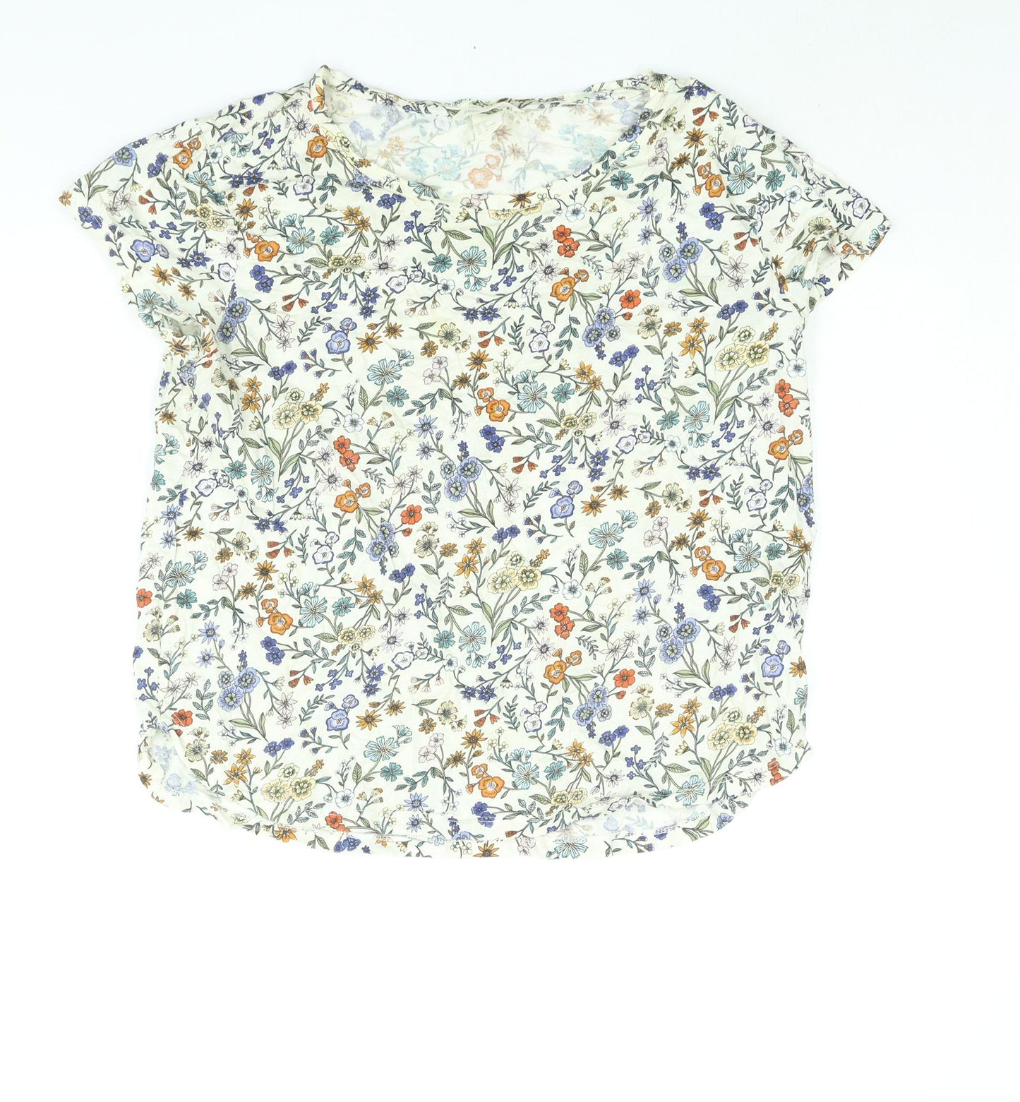 H&M Womens Multicoloured Floral Cotton Basic T-Shirt Size M Round Neck