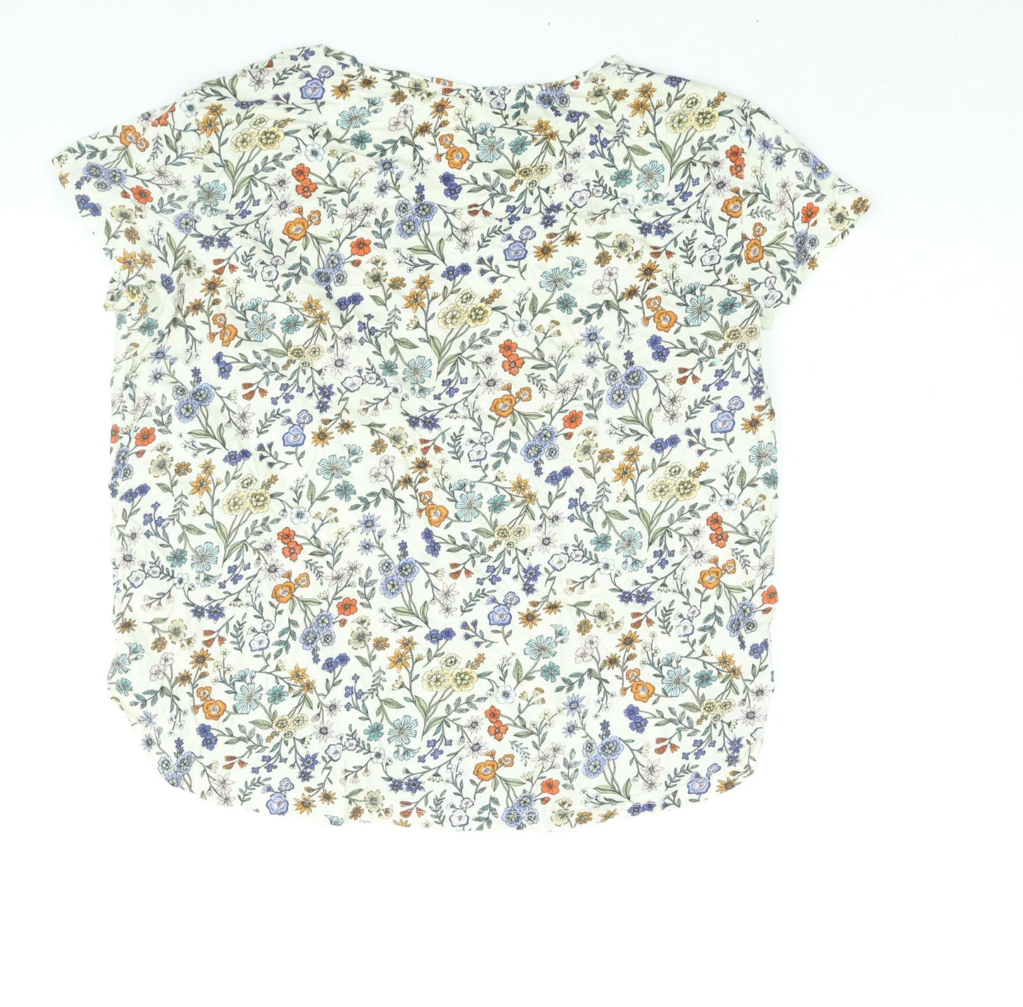 H&M Womens Multicoloured Floral Cotton Basic T-Shirt Size M Round Neck