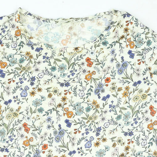 H&M Womens Multicoloured Floral Cotton Basic T-Shirt Size M Round Neck