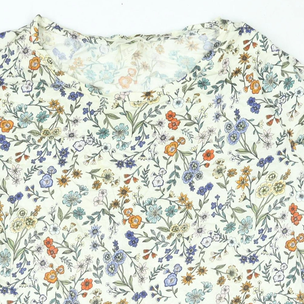 H&M Womens Multicoloured Floral Cotton Basic T-Shirt Size M Round Neck