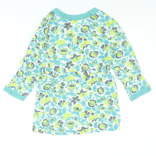 Boden Womens Blue Geometric Cotton Basic Blouse Size 6 V-Neck - Drawstring Waist