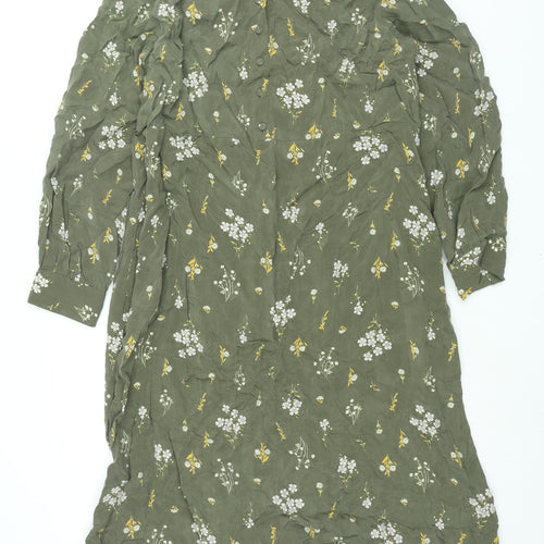 Per Una Womens Green Floral Cupro Shift Size 16 Round Neck Button