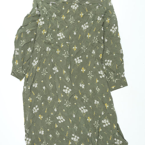 Per Una Womens Green Floral Cupro Shift Size 16 Round Neck Button