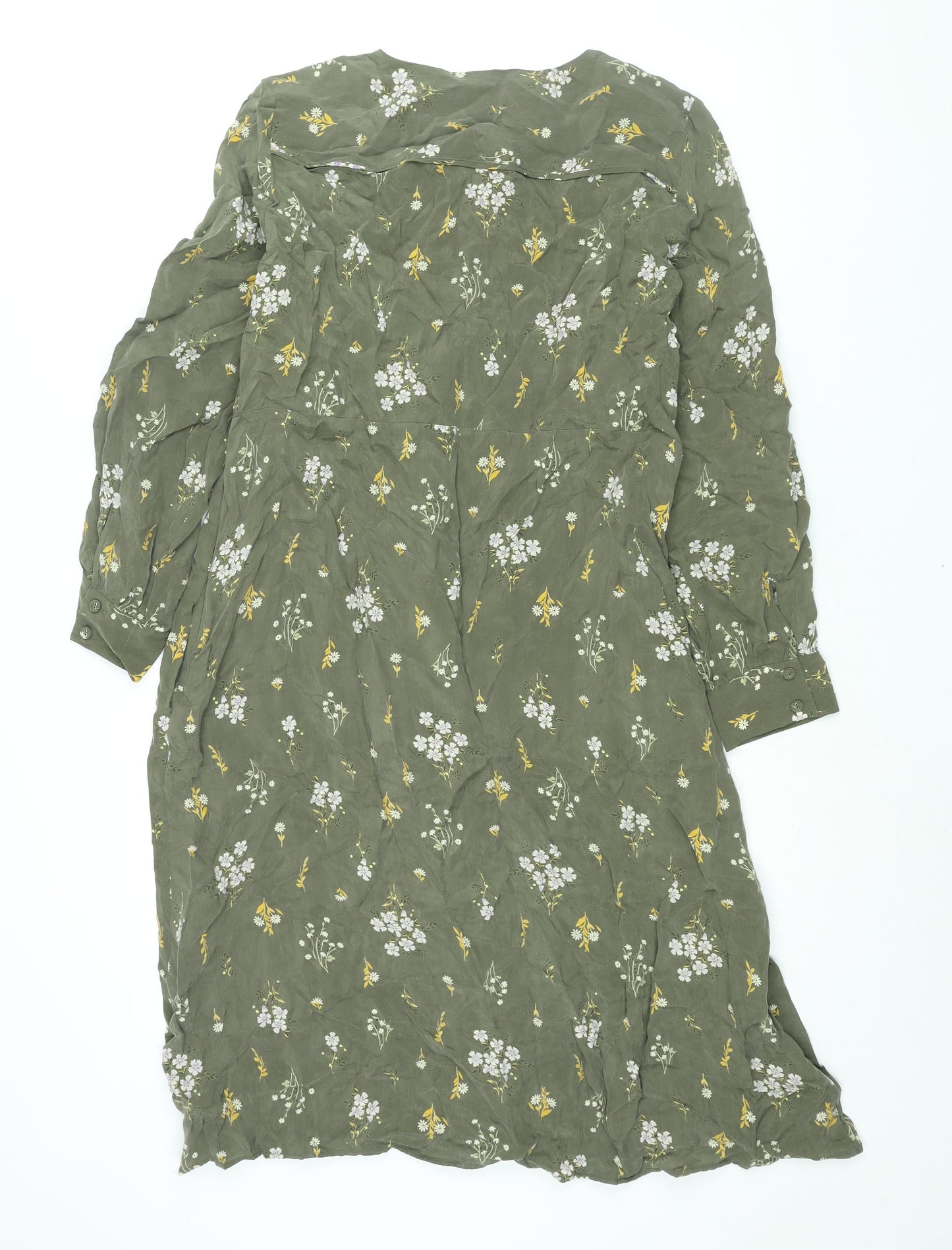 Per Una Womens Green Floral Cupro Shift Size 16 Round Neck Button