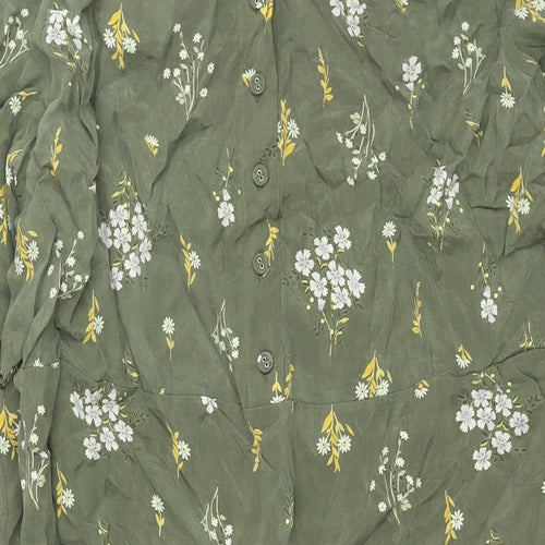 Per Una Womens Green Floral Cupro Shift Size 16 Round Neck Button